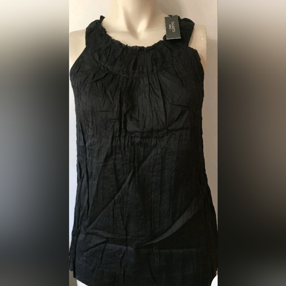Talbots Womens Black Sleeveless Crinkle Top Size 10